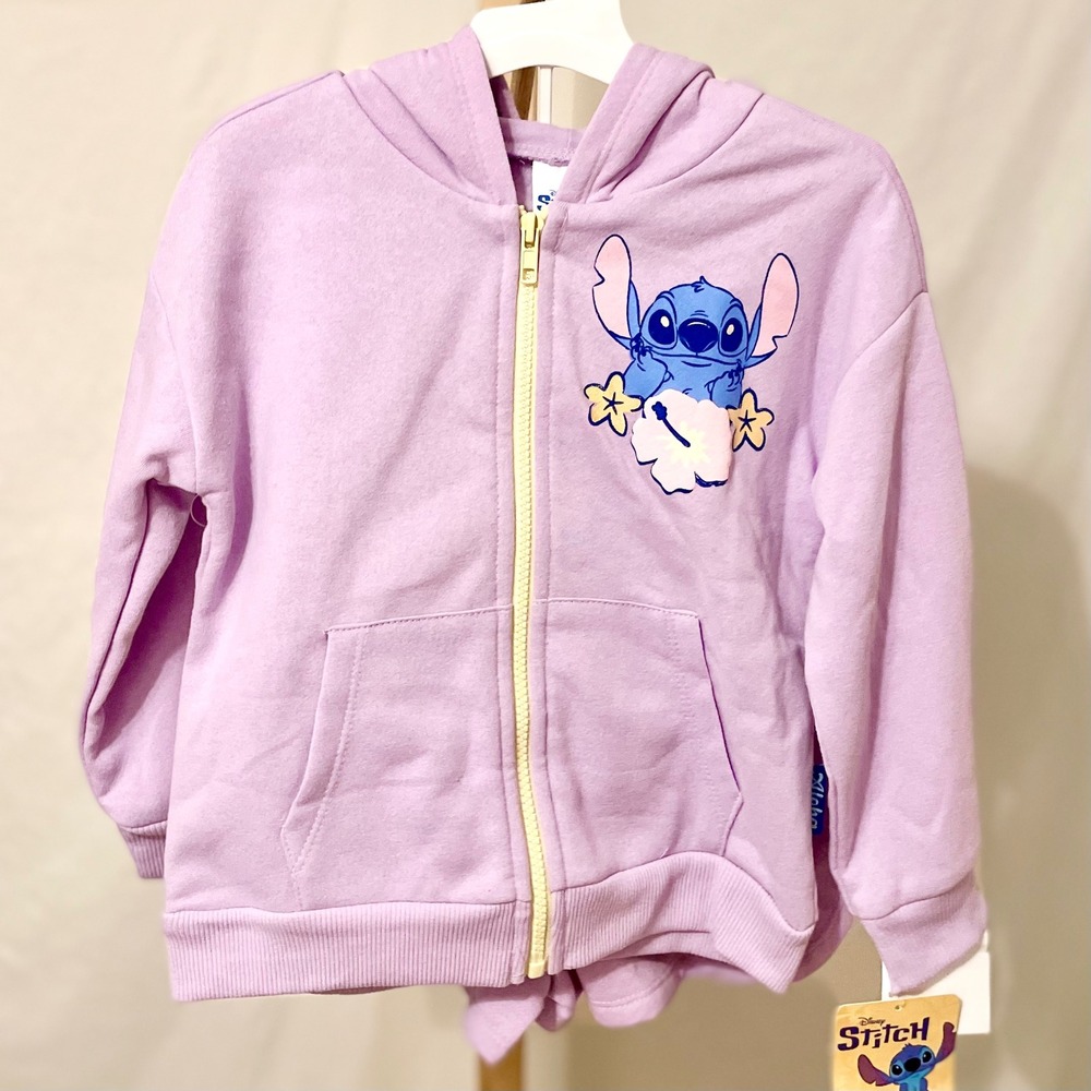 Disney Stitch Aloha Beach Club Hoodie and Shorts Set Purple 4T NEW